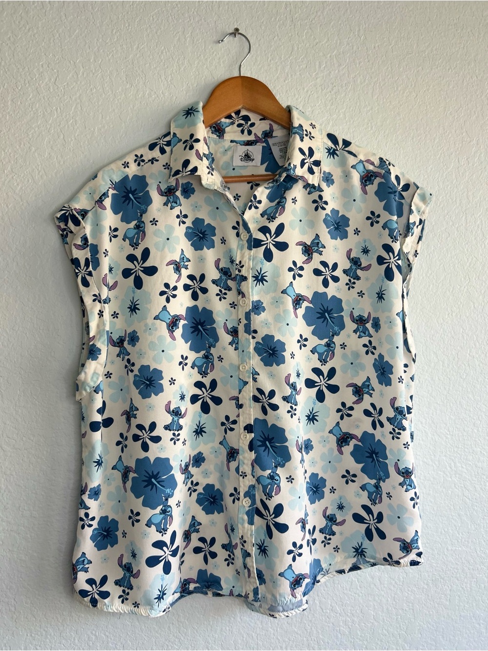 Disney Stitch Women’s Short Sleeve Button Front Top, Size XL